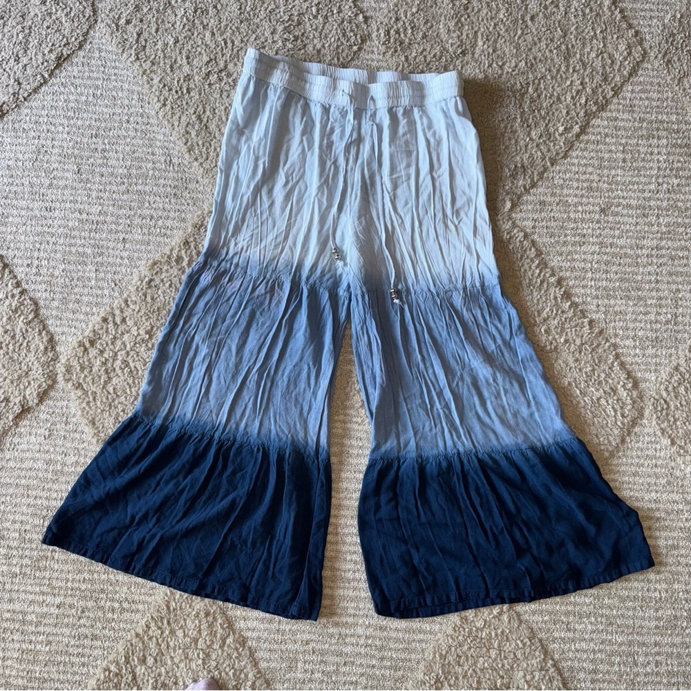 Ombre Blue and White wide leg pants with drawstring waist